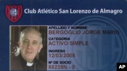 This screen shot image released by the San Lorenzo de Almagro soccer team shows a copy of the club's identification card belonging to Argentina's Cardinal Jorge Bergoglio.
