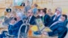 FILE - This artist sketch depicts the trial of Oath Keepers leader Stewart Rhodes, center, and four others charged with seditious conspiracy in the Jan. 6, 2021, Capitol attack, in Washington, Oct. 6, 2022. 
