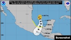 Posición de la tormenta Karl el jueves 13 de octubre de 2022 a las 4 AM hora del centro de EEUU.