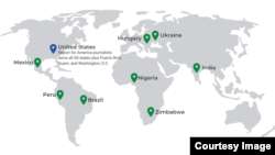A graphic of Report for the World's international partnerships. (Report for the World)