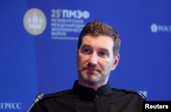 FILE - Journalist Anton Krasovsky attends a session of the St. Petersburg International Economic Forum in Saint Petersburg, Russia, June 16, 2022.