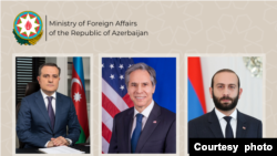Ceyhun Bayramov, Antoni Blinken, Ararat Mirzoyan (Kollaj Azərbaycan Xarici İşlər Nazirliyinindir)