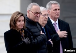 Democratic and Republican leaders of the House and Senate. From left: Speaker of the House Nancy Pelosi, 82, Majority Leader Chuck Schumer, 71, Minority Leader Mitch McConnell, 80, and House Minority Leader Kevin McCarthy, 57, in a 2021 photo.