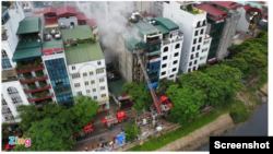 Hiện trường vụ cháy ở quán karaoke ở quận Cầu Giấy, Hà Nội, hôm 1/8 năm 2022