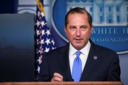 FILE - Then-U.S. Health and Human Services Secretary Alex Azar speaks during a news conference, in the Brady Press Briefing Room of the White House, Aug. 23, 2020.