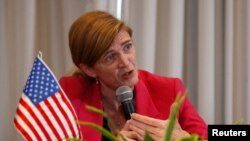 Samantha Power, administradora de la Agencia de EEUU para el Desarrollo Internacional (USAID), durante una conferencia de prensa de la delegación presidencial de EEUU para la toma de posesión del presidente colombiano Gustavo Petro, en Bogotá, Colombia, el 8 de agosto de 2022. 