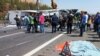 Rescue and emergency responders work at the scene after a bus crash on the highway between Gaziantep and Nizip, Turkey August 20, 2022.