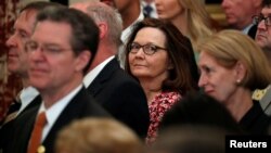 U.S. Central Intelligence Agency director nominee Gina Haspel center, attends Secretary of State Mike Pompeo's ceremonial swearing-in at the State Department in Washington. May 2, 2018.