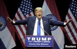 U.S. Republican presidential candidate Donald Trump speaks during a campaign rally at the downtown Midland Theater in Kansas City, Mo., March 12, 2016.
