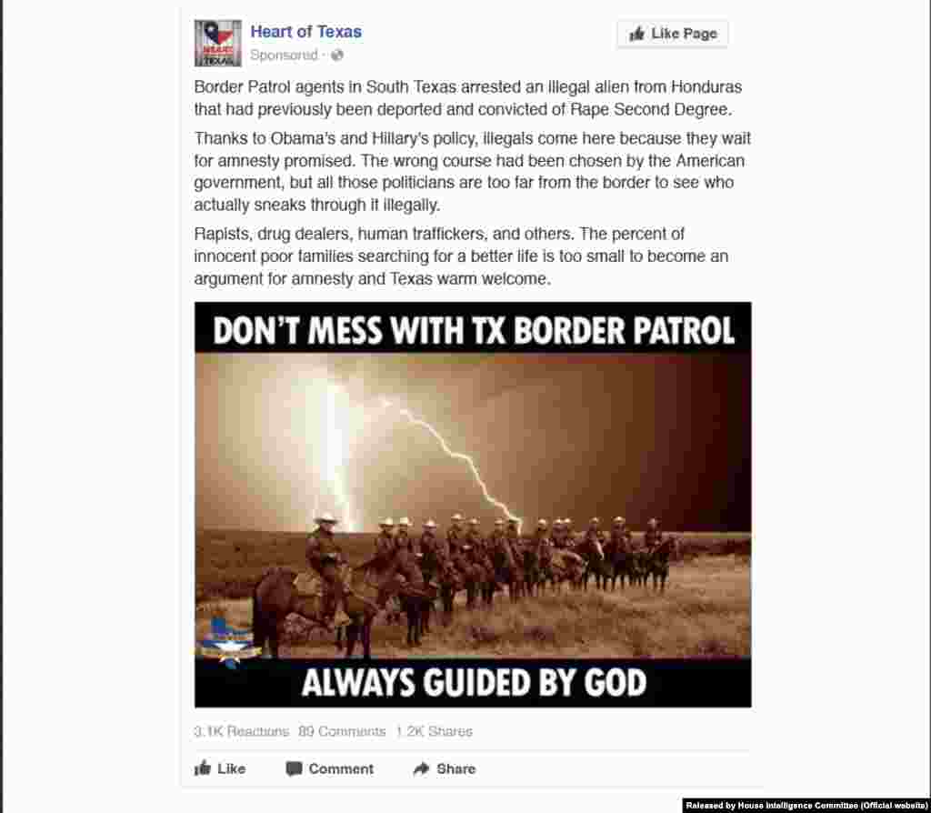 Facebook ad created on Aug. 4, 2016; Targeted age: 18-65+; Targeted location: Texas