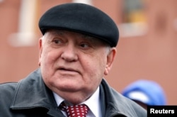 FILE - Former Soviet president Mikhail Gorbachev attends the parade marking the World War II anniversary in Moscow, May 9, 2017.