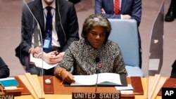 U.S. Ambassador to the United Nations Linda Thomas-Greenfield addresses the Security Council, Feb. 25, 2022.