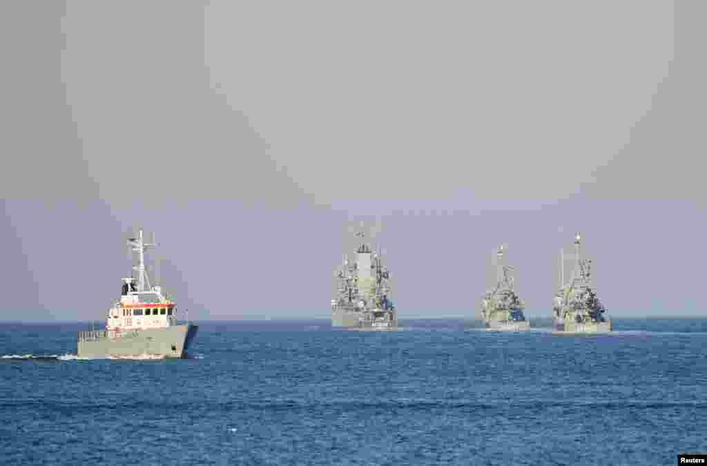 German Navy ships leave the harbor to reinforce the NATO contingent on the Baltic Sea, in Kiel, Germany, Feb. 28, 2022.