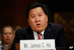FILE - James Ho testifies during a Senate Judiciary Committee hearing on Capitol Hill in Washington, Nov. 15, 2017.