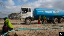 In this file photo, rangers from the Sabuli Wildlife Conservancy supply water from a tanker for wild animals in the conservancy in Wajir County, Kenya, Oct. 26, 2021. (AP Photo/Brian Inganga, File)