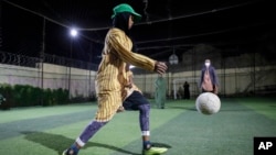 Young women play soccer at Ubah Inspire and Fitness Center, the only sports center strictly for women, in Hargeisa, Somaliland, Feb. 6, 2022.