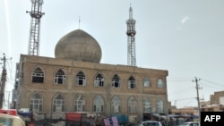 A general view of the Shiite Seh Dokan Mosque is taken after a bomb blast that reportedly killed 14 people in Mazar-i-Sharif on April 21, 2022.