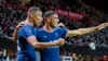 FILE - PSG's Kylian Mbappe, da PSG's Achraf Hakimi a filin wasa na Francis-Le Ble a Brest, 