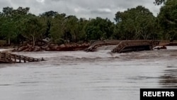A view shows damaged Fitzroy Crossing bridge due to heavy flooding, in Fitzroy crossing, Australia, Jan. 7, 2023. 