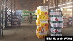Temporary storage of apples at Srinagar mandi at Parimpora, north-west of Srinagar City- 6 Kms away from Lal Chowk Srinagar.