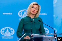 FILE - Russian Foreign Ministry's spokeswoman Maria Zakharova speaks to the media in Moscow, Russia, Nov. 2, 2022.