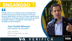 El líder opositor de Venezuela, Juan Guaidó, dijo que el gobierno interino fue útil para desconocer la dictadura, lo cual es engañoso.