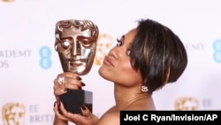 Ariana DeBose poses in the press room after winning the BAFTA British Film Award for Best Supporting Actress for her role in "West Side Story" on March 13, 2022, in London.