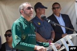 FILE - Imtiaz Sooliman, of the South African humanitarian aid organization Gift of the Givers, speaks in Cape Town, Nov. 2, 2018.