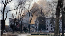 Donetsk Regional Theatre of Drama destroyed by an airstrike amid Russia's invasion of Ukraine, in Mariupol, on March 16, 2022.