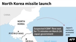 Map showing the North Korea missile launch on Thursday, March 24.