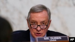 FILE - Sen. Dick Durbin, D-Ill., speaks at a hearing on Capitol Hill, March 22, 2022.