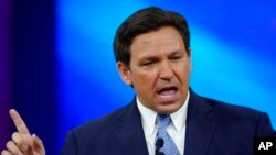 FILE - Florida Gov. Ron DeSantis speaks at the Conservative Political Action Conference, in Orlando, Fla., Feb. 24, 2022. 
