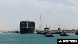 Ship Ever Given, one of the world's largest container ships, is seen after it was fully floated in Suez Canal, Egypt, March 29, 2021.