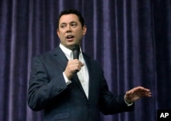 FILE - Rep. Jason Chaffetz speaks during a town hall meeting, Feb. 9, 2017, in Cottonwood Heights, Utah.