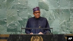 President of Nigeria Muhammadu Buhari addresses the United Nations General Assembly on Sept. 21, 2022 at U.N. headquarters. In a recent newspaper opinion piece, he expressed frustration that Africa has been suffering disproportionately from climate change.