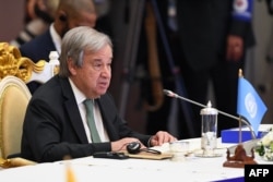 លោក Antonio Guterres អគ្គលេខាធិការអង្គការសហប្រជាជាតិ ថ្លែងក្នុងកិច្ចប្រជុំកំពូលអាស៊ាន-អង្គការសហប្រជាជាតិ នៅរាជធានីភ្នំពេញ ថ្ងៃទី ១១ ខែវិច្ឆិកា ឆ្នាំ ២០២២។