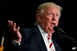 Republican presidential nominee Donald Trump speaks during a campaign rally at Windham High School, in Windham, New Hampshire, Aug. 6, 2016.
