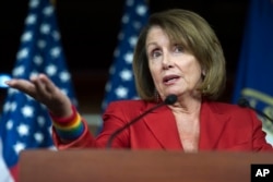 House Minority Leader Nancy Pelosi of Calif. speaks with reporters on Capitol Hill in Washington, July 7, 2016.