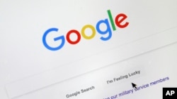 FILE - Google's search page, Aug. 28, 2018. An upcoming U.S. Supreme Court case will let the court weigh in on a federal law that shields internet firms from liability for material published online.