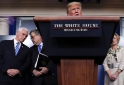 U.S. President Donald Trump leads the daily coronavirus response briefing at the White House in Washington, March 23, 2020.
