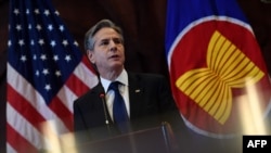FILE - U.S. Secretary of State Antony Blinken delivers remarks on the Biden administration's Indo-Pacific strategy at the Universitas Indonesia in Jakarta, Indonesia on Dec. 14, 2021. 