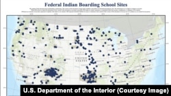 A map of Federal Indian Boarding School Sites identified by the Federal Indian Boarding School Initiative at the Department of the Interior. Source: Appendix C, Volume 1 of Federal Indian Boarding School Initiative Investigative Report