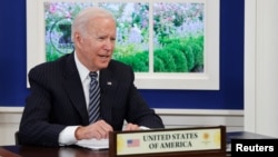 U.S. President Joe Biden participates virtually in an ASEAN summit from an auditorium at the White House in Washington, Oct. 26, 2021. Biden is set to host an in-person meeting with leaders of Southeast Asian countries at the White House May 12-13. 