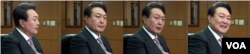 Snapshots of South Korean President-elect Yoon Suk-yeol during his interview with VOA's Dong Hyuk Lee. (VOA Korean Service)