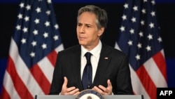 美国国务卿布林肯5月26日在乔治·华盛顿大学发表美国对华政策演讲。（2022年5月26日）