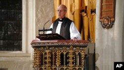 FILE - The Archbishop of Canterbury Justin Welby speaks during a service at St. Margaret's Church in Westminster, in London, Britain, Oct. 18, 2021.