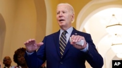 US President Joe Biden speaks to media about the Democrats keeping the Senate before the Association of Southeast Asian Nations (ASEAN) summit, Nov. 13, 2022, in Phnom Penh, Cambodia. 