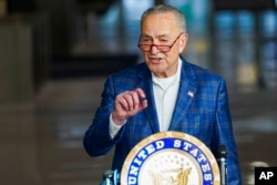 FILE - Senate Majority Leader Chuck Schumer, D-N.Y., speaks during a press conference in New York, Nov. 13, 2022.