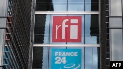 FILE - The headquarters of French national audiovisual media company group, France Medias Monde (FMM), which includes Radio France Internationale (RFI), at Issy-les-Moulineaux, near Paris, April 9, 2019.