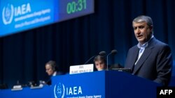 FILE - Iran's nuclear chief Mohammad Eslami speaks during the General Conference of the International Atomic Energy Agency at the agency's headquarters in Vienna, Austria on Sept. 26, 2022.